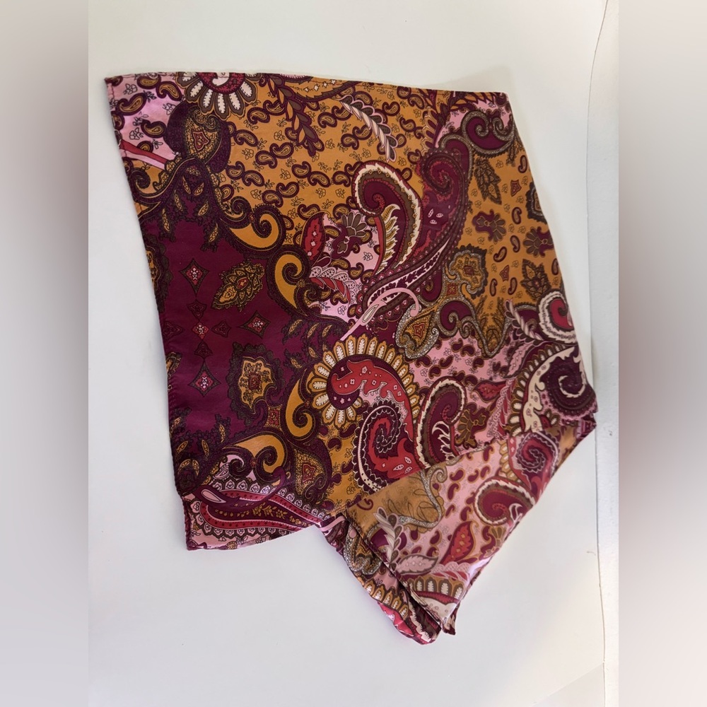 Paisley Print Pure Silk Mid Weight Scarf Made in USA 12 x 60 inches